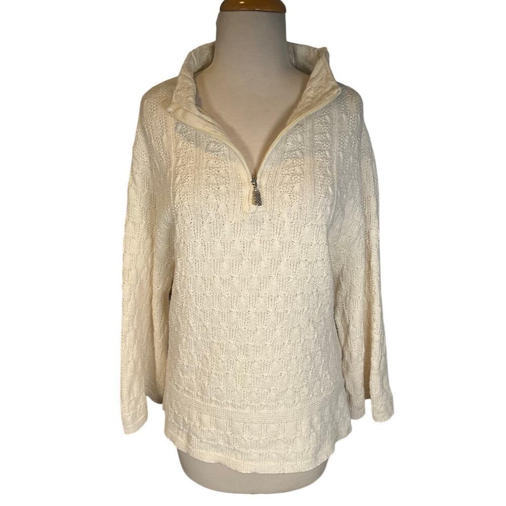 Coldwater Creek Grandmacore Ivory Quarter Zip Knit Sweater Made in Canada Large